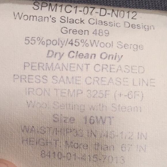Women’s Uniform Pants - Size 16WT - Poly/Wool Serge - Shade AG-489, Made in USA - Picture 4 of 4